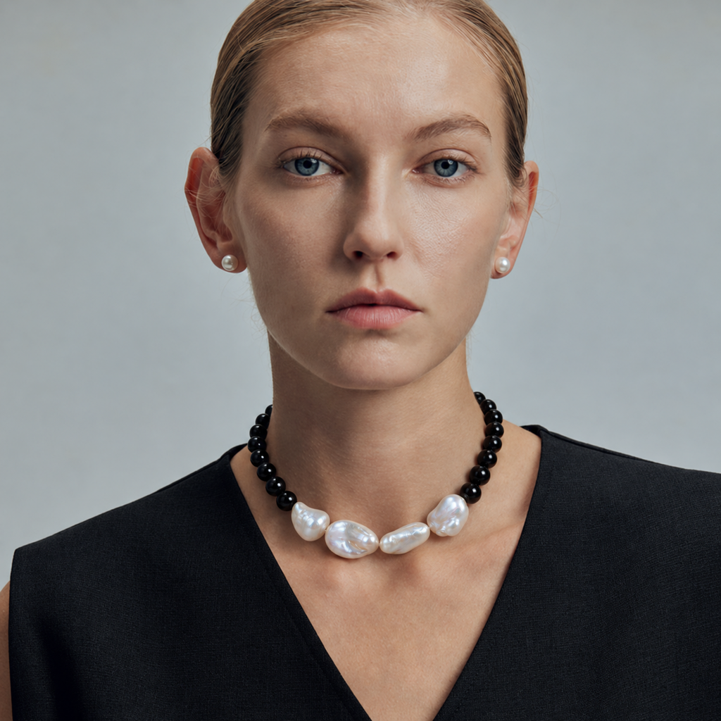 ISOLDE Baroque Pearl and Black Onyx Necklace