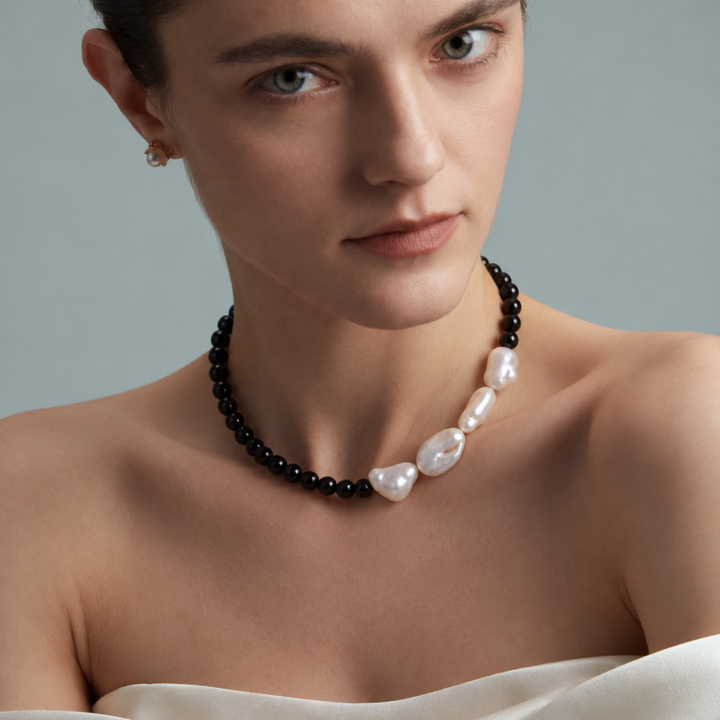 ISOLDE Baroque Pearl and Black Onyx Necklace