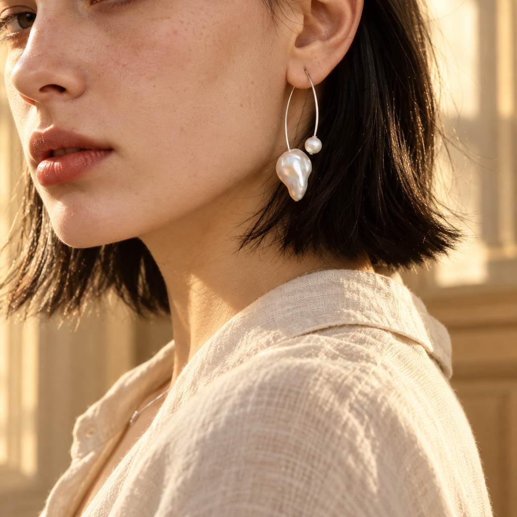 Baroque Pearl Arc Earrings — Open Horizon