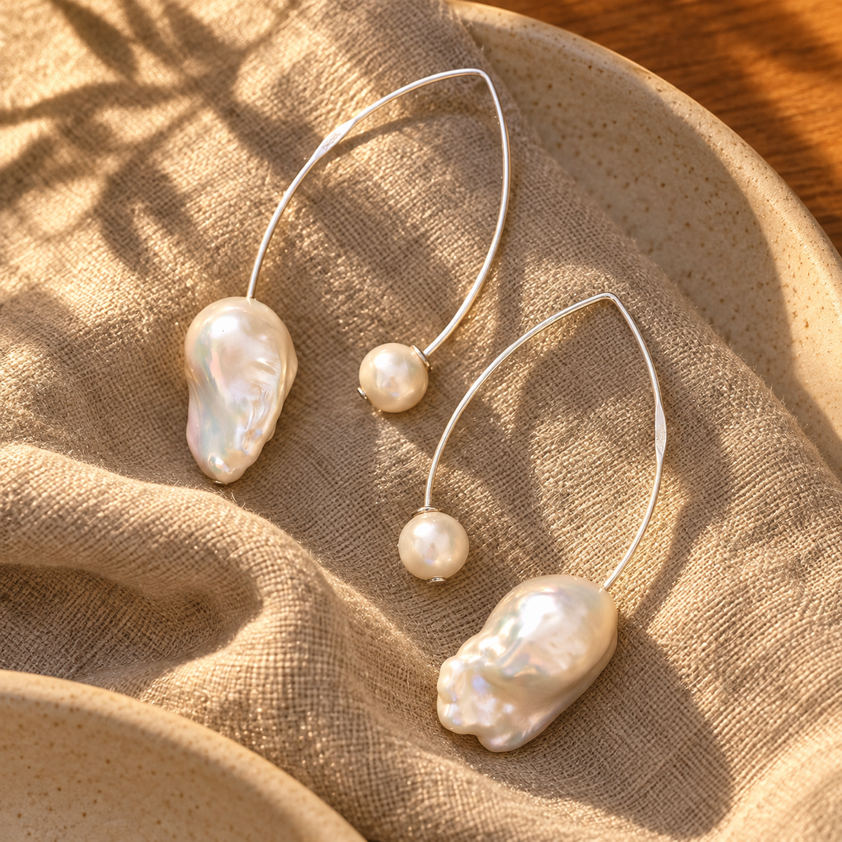 Baroque Pearl Arc Earrings — Open Horizon