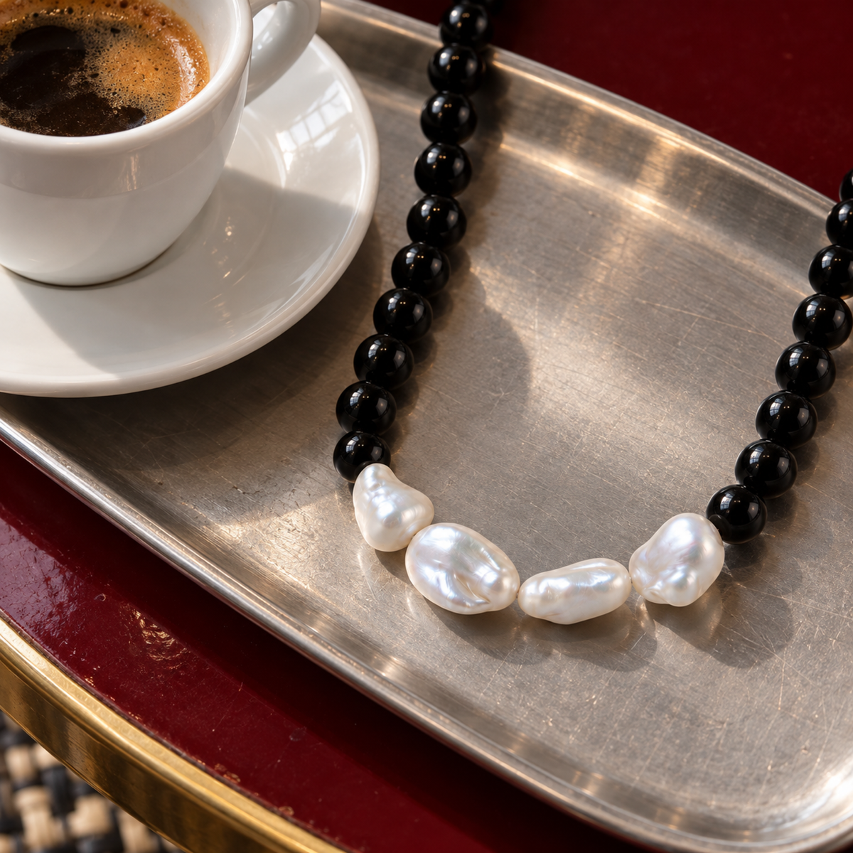 ISOLDE Baroque Pearl and Black Onyx Necklace
