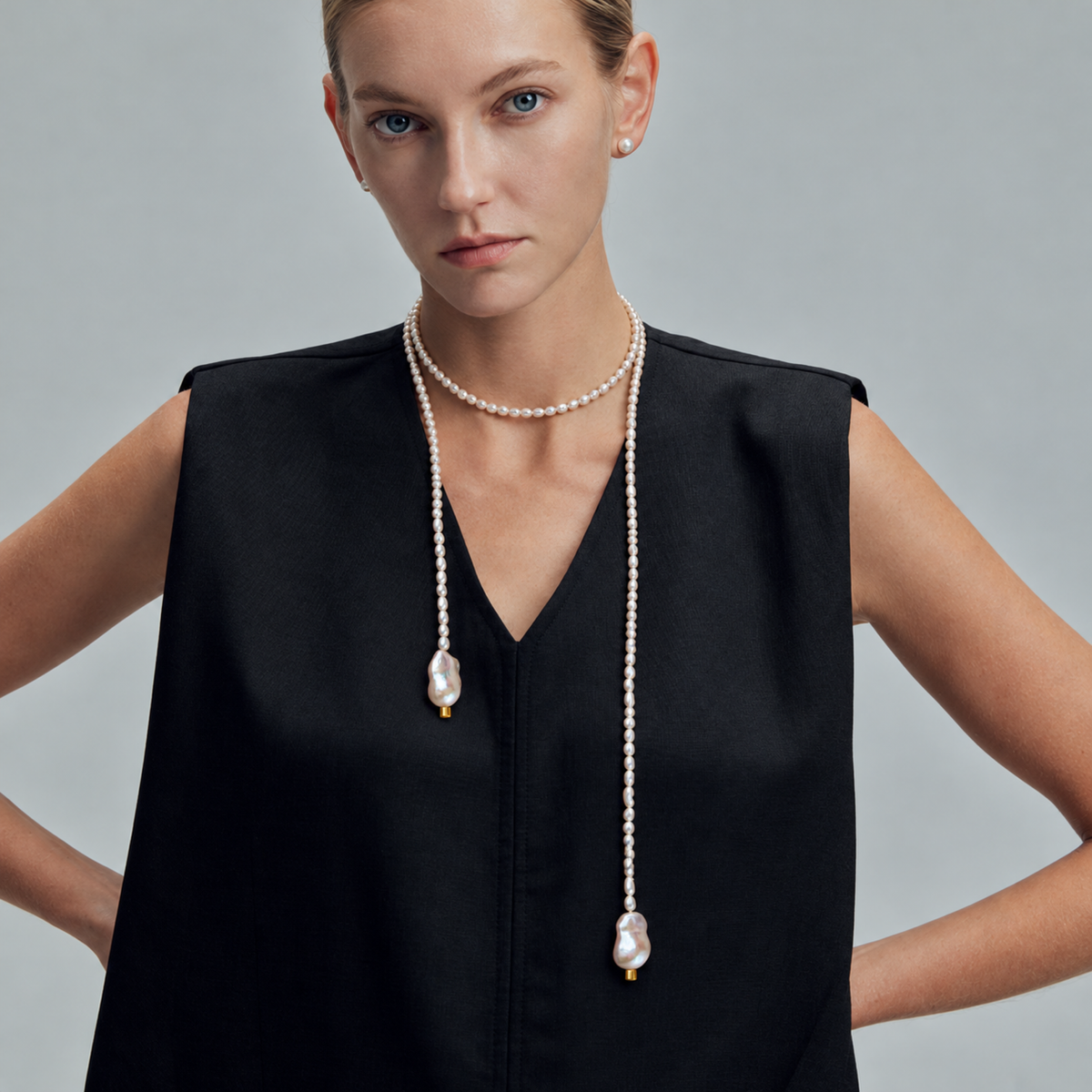 NAIA Baroque Pearl Lariat Necklace
