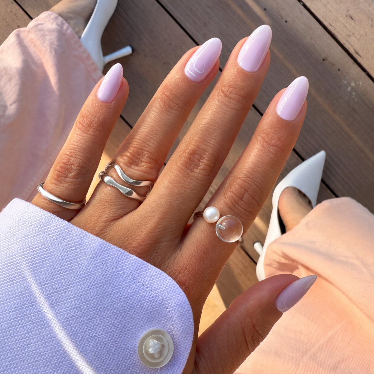 ELARA Pearl and Clear Quartz Open Ring