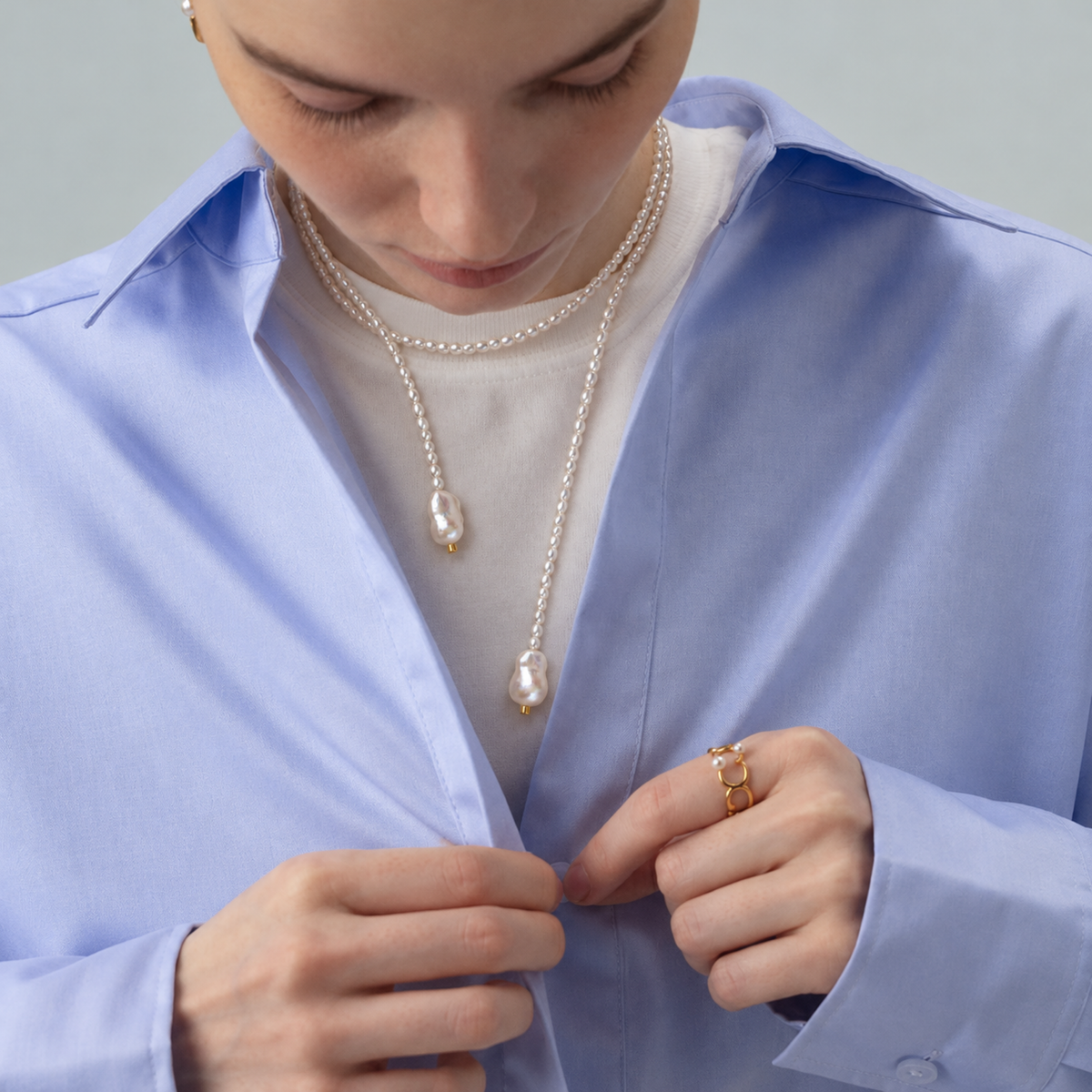 NAIA Baroque Pearl Lariat Necklace