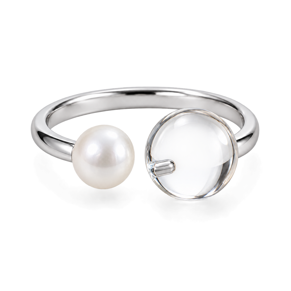 ELARA Pearl and Clear Quartz Open Ring
