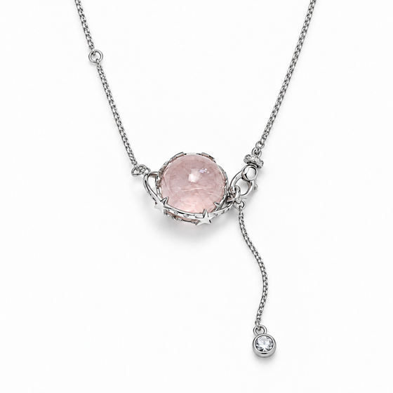 PHOEBE Pink Rabbit Hair Quartz Orb Necklace