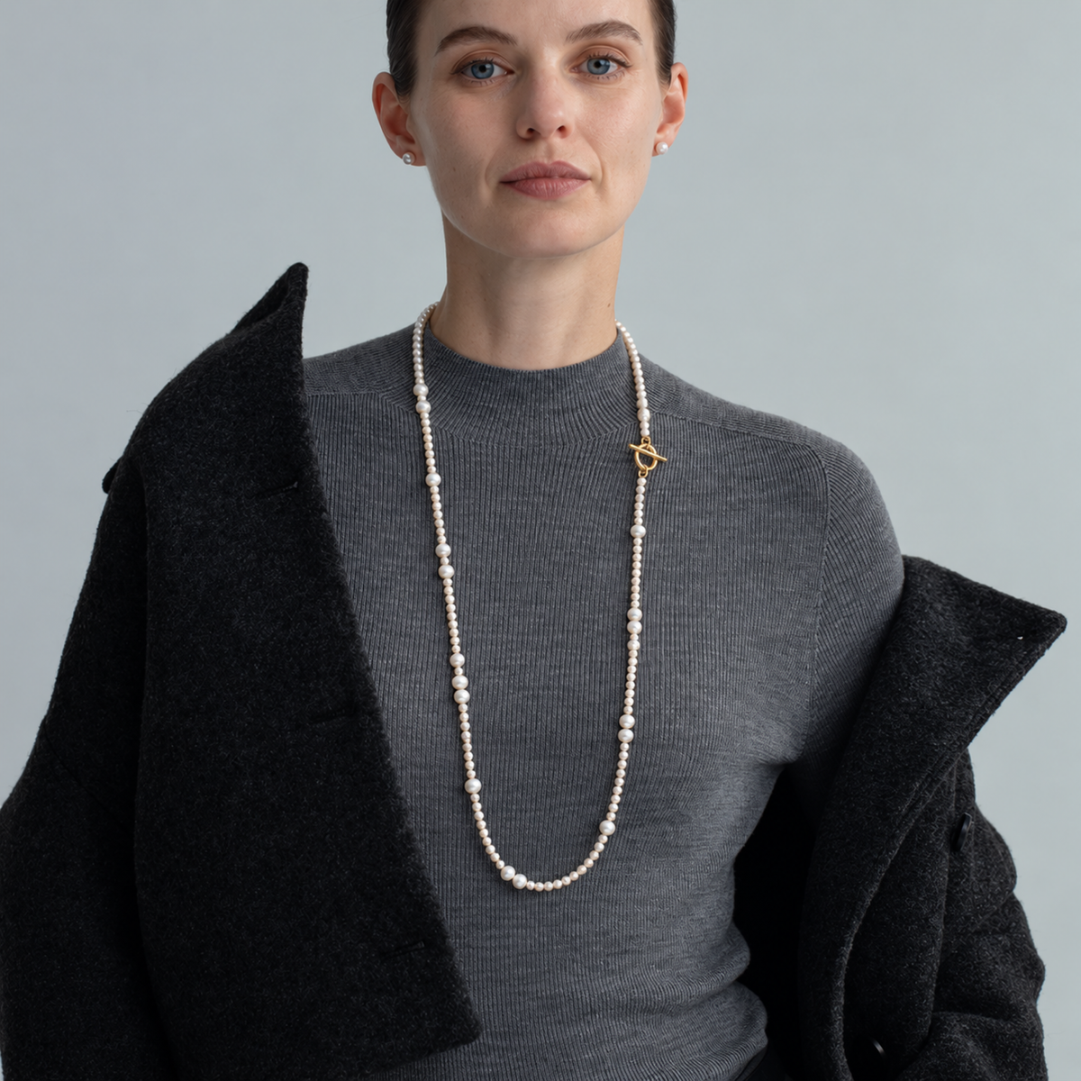 CORA Long Pearl Toggle Necklace