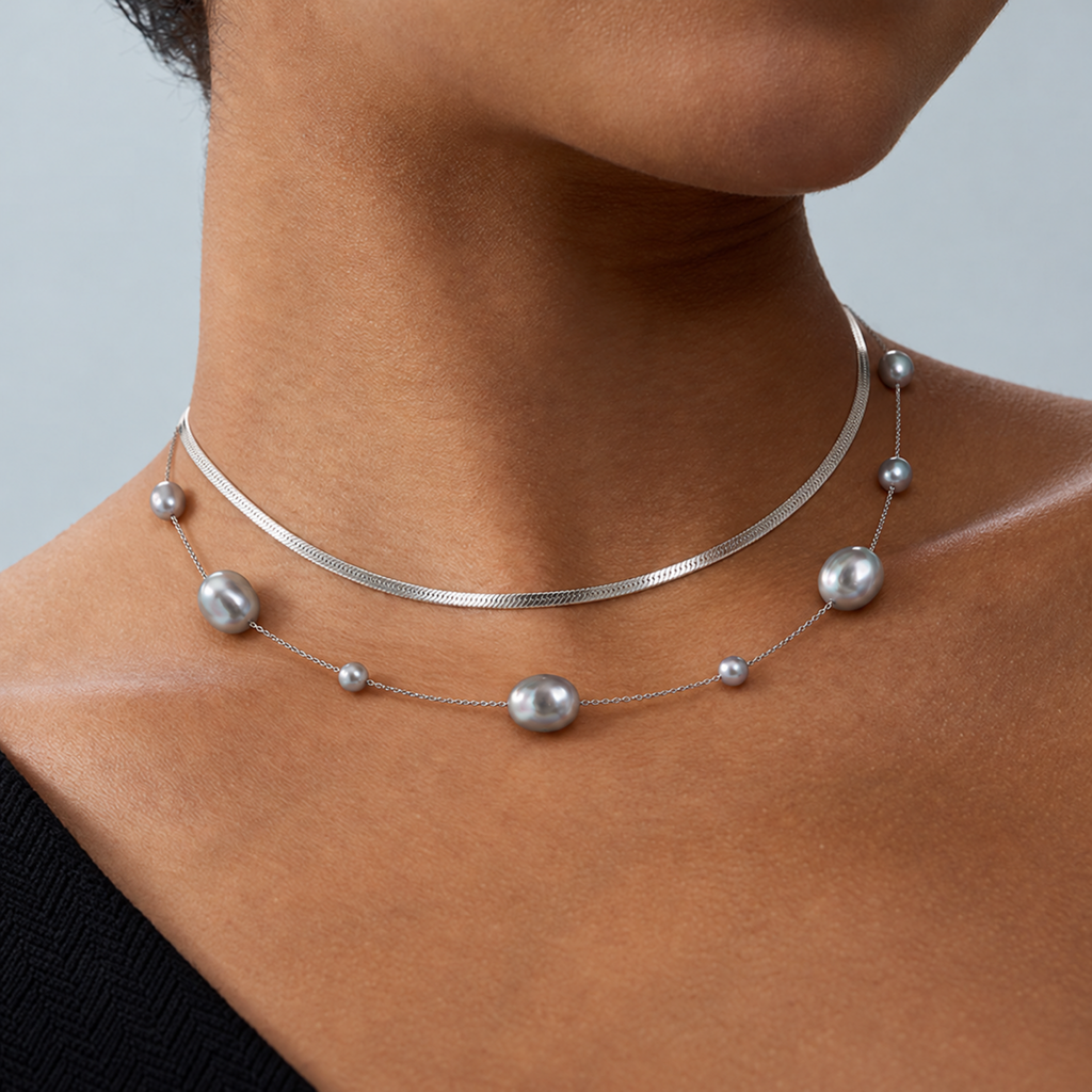 SOLENE Keshi Pearl Necklace and Bracelet Set