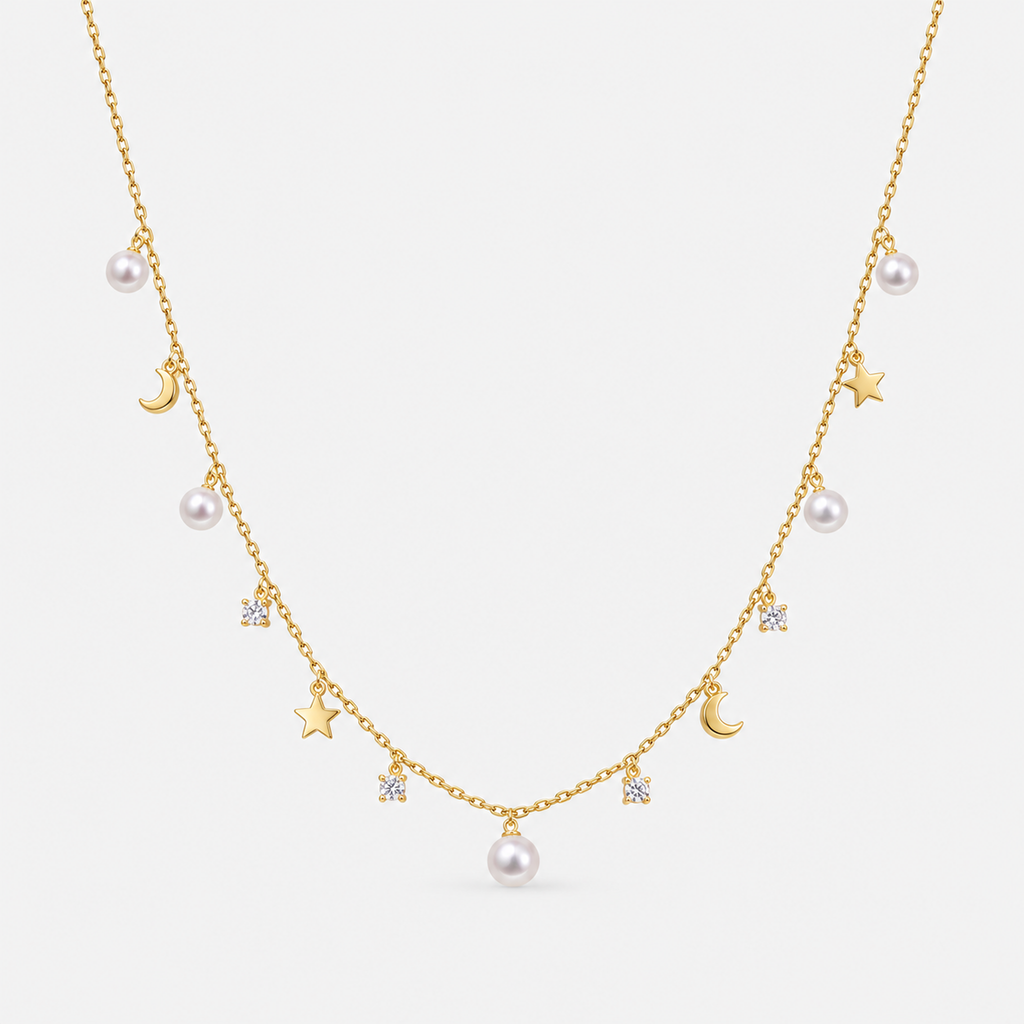 ASTERIA Pearl Star and Moon Necklace
