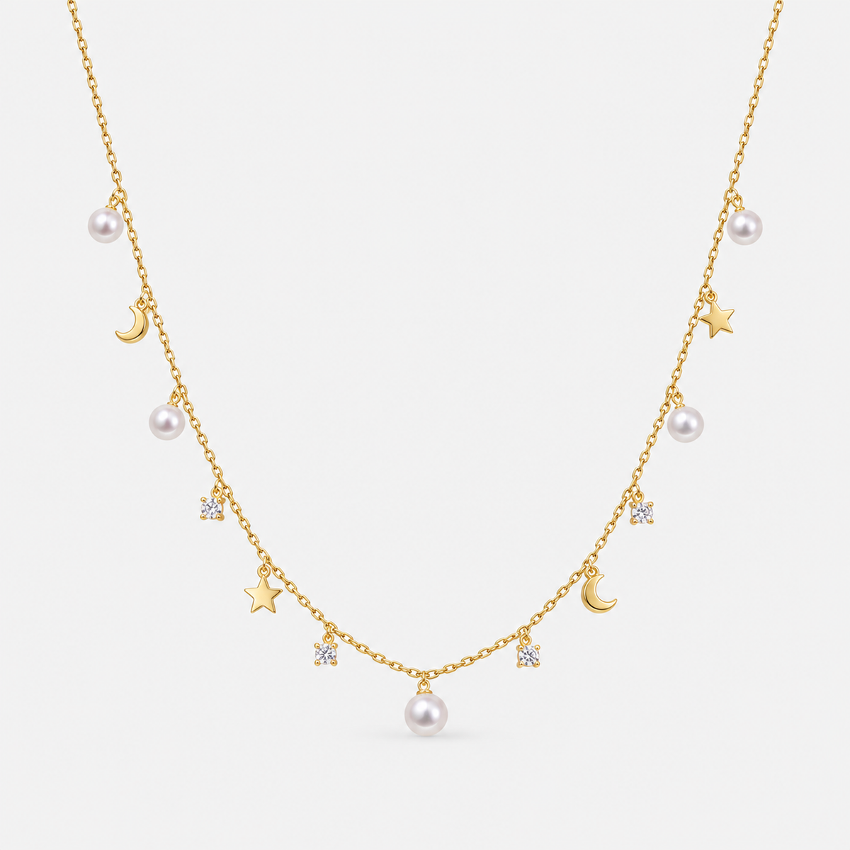 ASTERIA Pearl Star and Moon Necklace