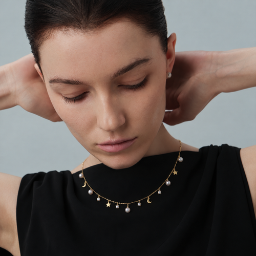 ASTERIA Pearl Star and Moon Necklace