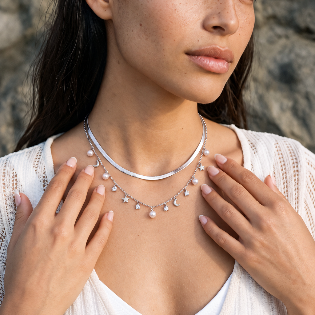 ASTERIA Pearl Star and Moon Necklace