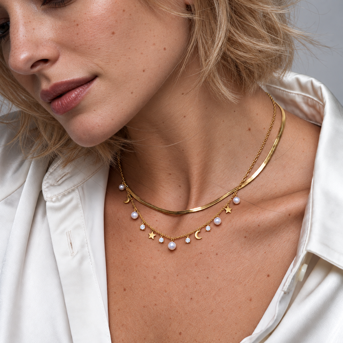 ASTERIA Pearl Star and Moon Necklace