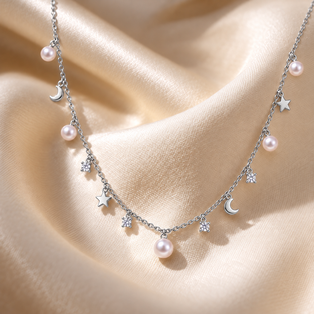 ASTERIA Pearl Star and Moon Necklace