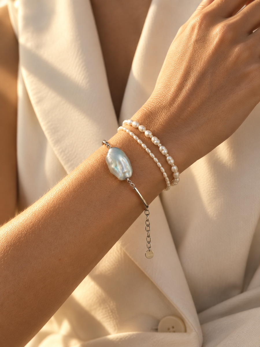 Baroque pearl bracelet with separate small pearl strands.