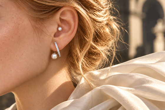 Pearl stud and sparkling hoop with lower pearl